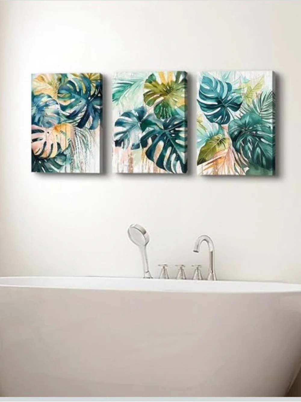 🆕 set of 3 12in x 16in Tropical Monstera Triptych Wall Art - Teal & Coral